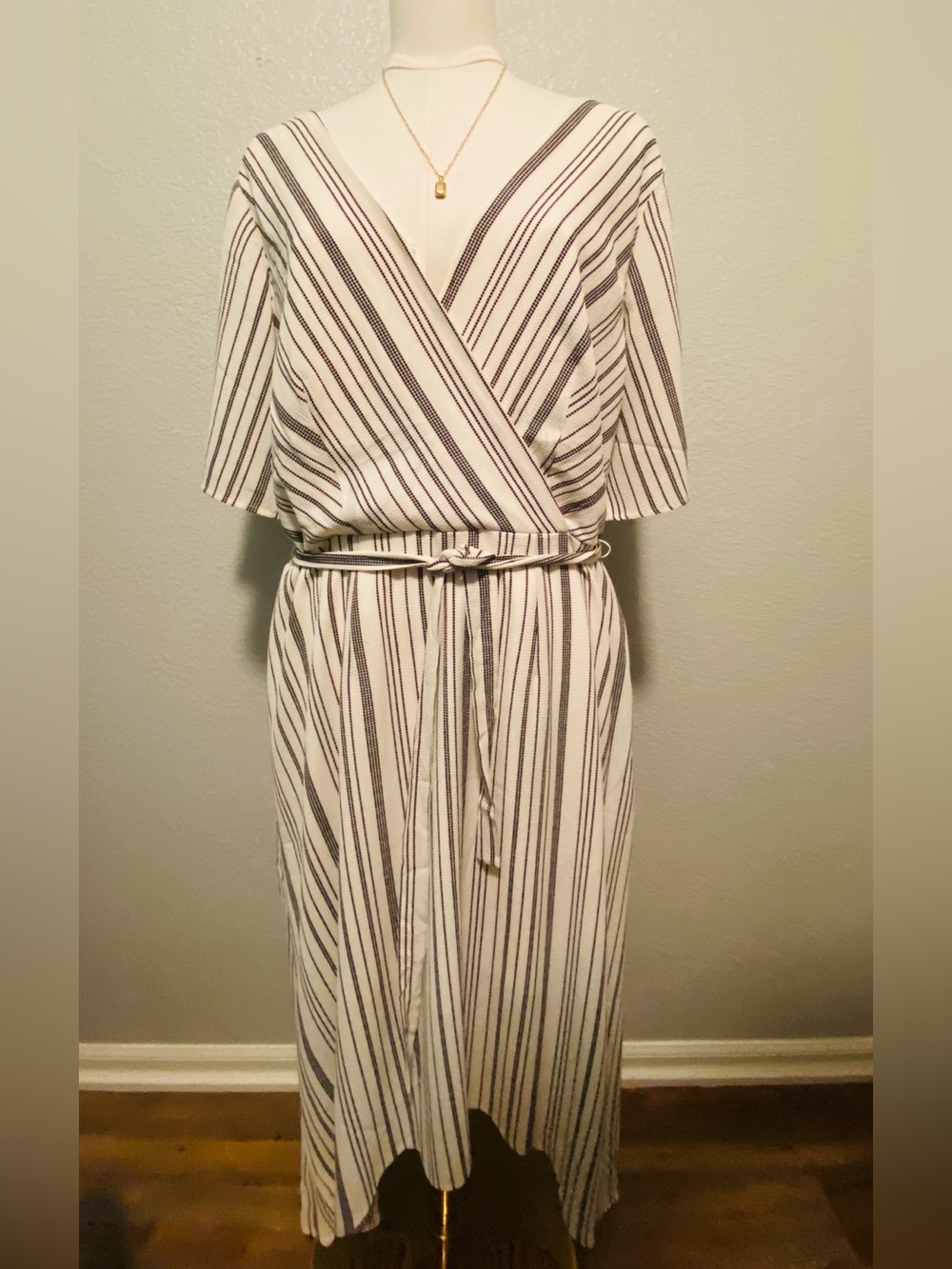 Maurice’s Striped Wrap Midi Dress - White & Black with pockets